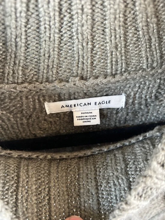 American Eagle Outfitters Sage Green Cable Knit Mock Neck Sweater - Picture 2 of 4